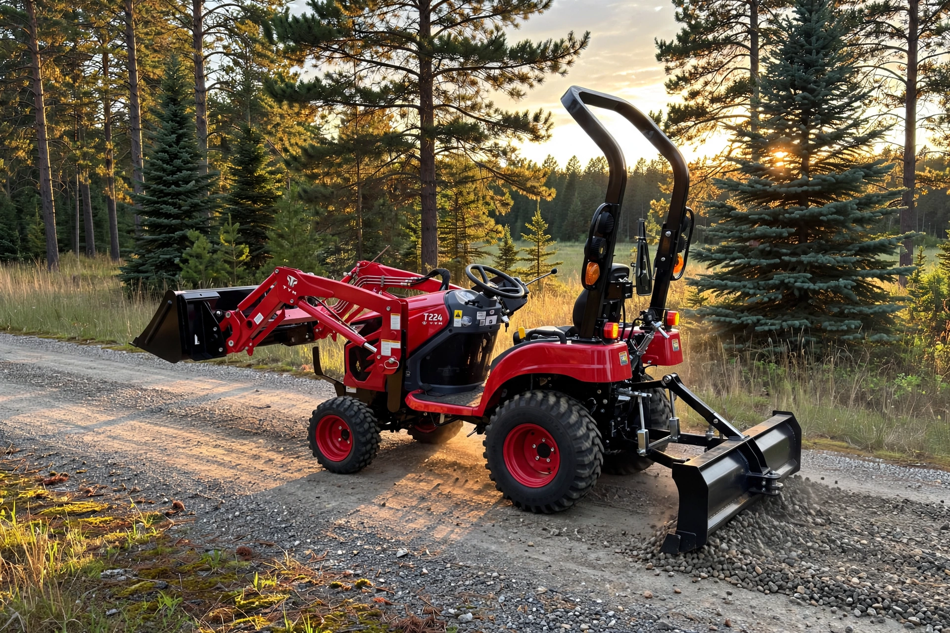 TYM T224 grading a gravel driveway with a box blade